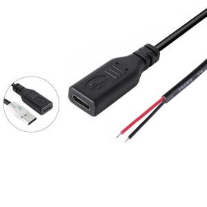 여성 Type-C 전원 공급 장치 연장 와이어 케이블 충전기 커넥터 남성 플러그 DIY 용 2 핀 데이터 라인