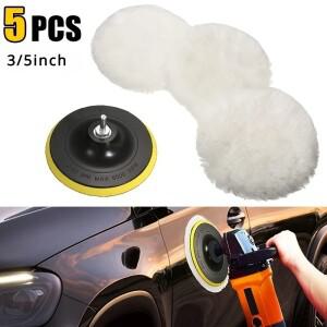 M14 드릴 어댑터가있는 버퍼 부착물 용 5 피스 울 연마 버핑 패드 휠