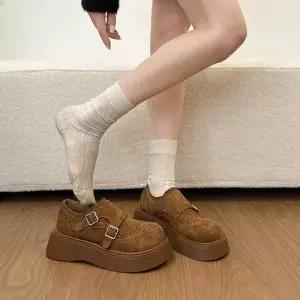 엘럽 여친 봄 빈티지 플랫 통굽 펀칭 블록 버켄 슈즈 스크럽 로퍼 단화 박템1