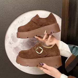 엘럽 여성 봄 플랫 소가죽빈티지 올백 버킨 슈즈 통굽 라운드 단화 키높이 박템1