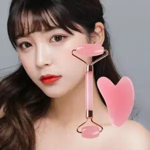 페이스롤러 셀프 마사지 핑크 하트 괄사 페이스 롤러 세트