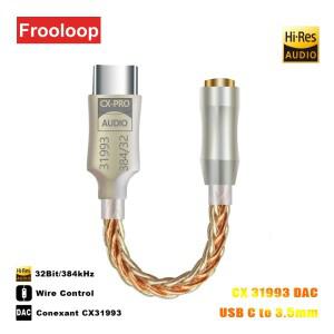 CX31993 DAC USB C to 3.5mm 잭 어댑터 HiFi 32비트 384kHz 타입-C 헤드폰 오디오 AUX 컨버터