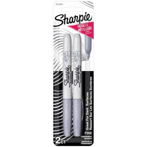 [미국배송] 샤피 메탈릭 영구 마커 파인 포인트 실버 2 카운트 - 검은 종이 또는 어두운 표면 예술 및 공예 포스터용