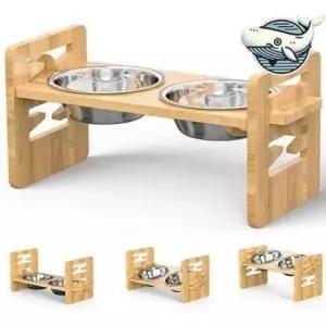 [반려] 반려동물 식기 조절형 원목 스테인리스 애견 밥그릇 고양이 용품 이중 식탁
