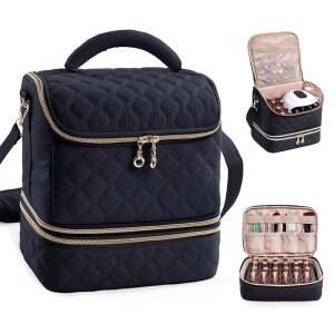 엘큐파 2-in-1 네일 폴리쉬 정리함 케이스 u2013, 48병, 용품 및 매니큐어 도구 u2013 휴대용 테크 보관 가방, 탈착식 슬롯, 여행용 키트 포함