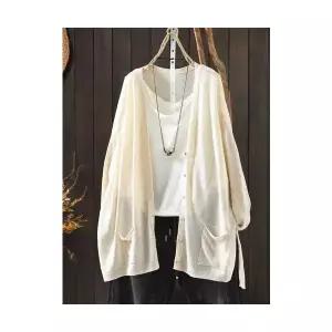 여성 스타일 롱 가디건 솔리드 니트 봄 하프 긴팔 카디건 래쉬가드 상의 스포M1