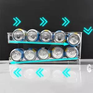 호환  냉장고 음료 홀더 롤링 캔 디스펜서 팝 소다 맥주 쌓을 수있는 2 계층 음료 캔 주최자 냉장고 용