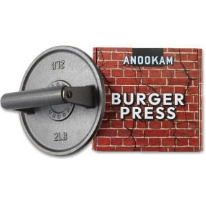 [미국배송] 아누캄 바벨 플레이트 디자인 주철 버거 프레스 6.5인치 원형 헤비 듀티 스매시 그릴 베이컨 고기 스테이크 나무 손잡이 바비큐용