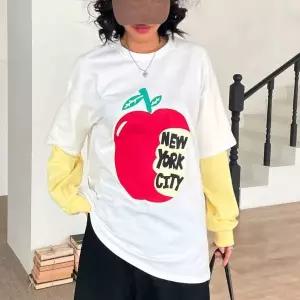 [하프클럽/]빅사이즈 604 뉴욕사과겹반팔티셔츠 DMAX563