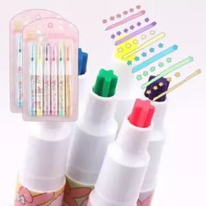 [문구/오피스] 다꾸 별모양 스팽글 산리오 6색세트 하이라이터 사인펜 필기 2P 형광펜