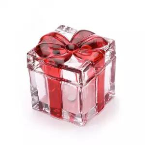 호환  사각 크리스탈 사탕 그릇 리본 뚜껑 포함 무거운 설탕 그릇 유리 크리스마스 장식 그릇