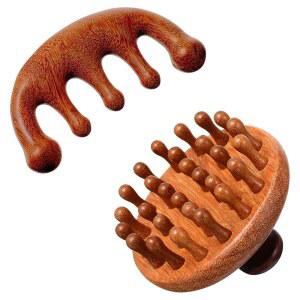 트링크리티 2팩 나무 마사지기 빗 헤어 브러시 과샤 스크러버 여성용 휴대용 핸드헬드 성장 도구 남성용 스트레스 스파