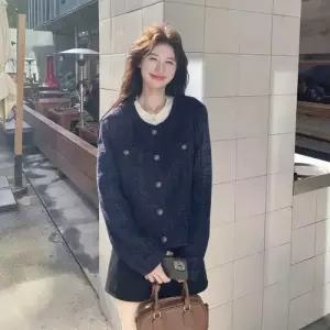 여친 남색 하프 빈티지 쇼트 코트 봄가을 상의 트위드 데일룩 DAOL1