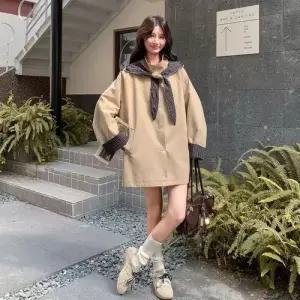 여성용 하프 빈티지 슬림 상의 트렌치 데일룩 체크 잉글리시 봄가을 코트 DAOL1