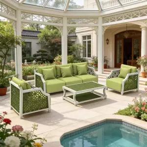 알바스 야외 소파 의자 세트 알루미늄 라탄 프리미엄 쇼파세트 4인 5인 호텔 정원 북유럽