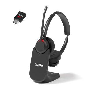 블루칼름 비즈니스 v5.4 무선 헤드셋(충전 베이스 줌 사무실용 헤드셋 캔슬링 헤드폰, 및 컴퓨터 pc/전화 마이크 wfh, 작업용 팀즈, 동글, 2.4g 노이즈 ), usb