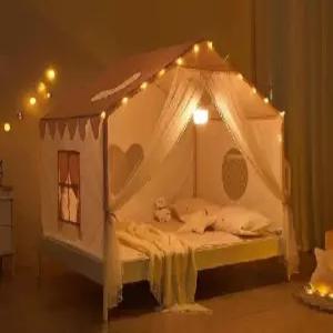 공주 침대 캐노피 모기장 텐트 여아 침실 지붕텐트