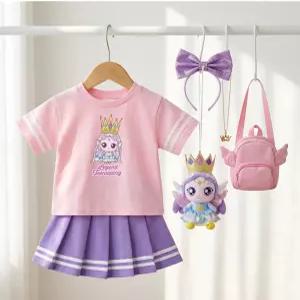 캐치티니핑 여아용 다이아나핑 플리츠 테니스 5부 티셔츠 스커트 세트