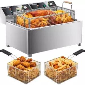 워터엘포 전기 칠면조 튀김기 상업용 3600W27.4QT 타이머 26L 딥 가변 트윈 실린더 급속 가열