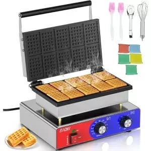 HTTSICI 사각 와플 메이커 - 상업용 다리미 논스틱 베이킹 팬 550 F 온도 및 타이머 더블 위한 1550W 호텔