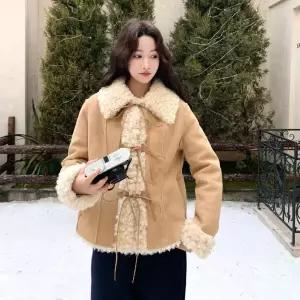 모피 코트 라이크 끈 일체형 램스울 여자코트 퍼 원템1