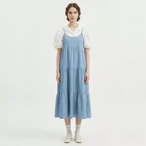 여성 끈나시 3단 캉캉 데님 청 롱원피스 MSE-WDR-21185-연청