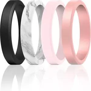 썬더핏 실리콘 웨딩 링 유니 베벨 고무 약혼 밴드 - 1/4/7 버라이어티 멀티팩