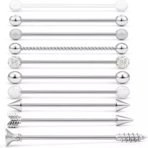 다이나즈 인더스트리얼 바 귀걸이 14 게이지 10PCS 매트 길리터 땋은 볼 화살표 나사 크리스탈 CZ 클리어