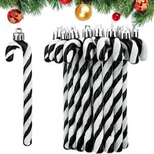 크리스마스 파티 장식용 60개 글리터 캔디 지팡이 플라스틱 사탕 트리 걸이 장식품 블랙