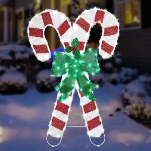 크리스마스 홈 패스웨이 잔디 파티 전시를 위한 홀리 베리 장식이 있는 캔디 지팡이 조명 크로스