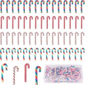 60pcs 미니 크리스마스 캔디 장식 공예용 미니어처 인조 캔 장식품 부드러운 클레이 나무 걸이 DIY 파티