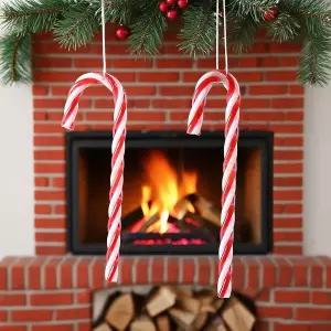 Kzyapi 32pcs 크리스마스 캔디 캔 플라스틱 트리 걸이 장식품 꼬임 목발 공예 실내 장식용 빨간색 12cm