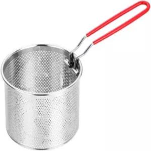 칼라론 스테인리스 스틸 튀김 바구니 - 철망 내열 손잡이가 있는 둥근 파스타 스트레이너 감자튀김용 주방