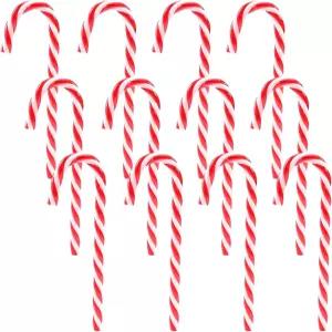 가족 파티를 위한 12개의 플라스틱 캔디 지팡이 크리스마스 트리 걸이 장식품 (레드 앤 화이트)