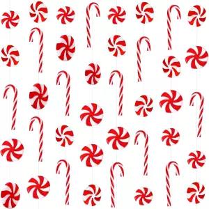 카이올블리 60pc 공예용 크리스마스 플라스틱 사탕 캔 가짜 미니 트리 걸이 페퍼민트 장식 테이블 꽃병