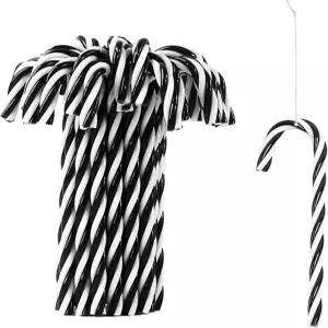 다히 32개 크리스마스 캔디 지팡이 장식 플라스틱 트리 걸이 트위스트 블랙 앤 화이트 목발 홈 12cm 구멍