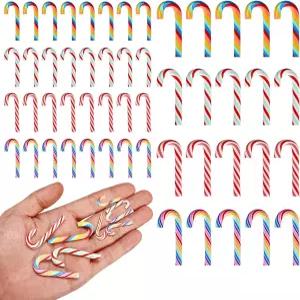글린헤 60pcs 공예용 미니 캔디 지팡이 크리스마스 트리 걸이 장식 용품용 플라스틱 가짜 장식품