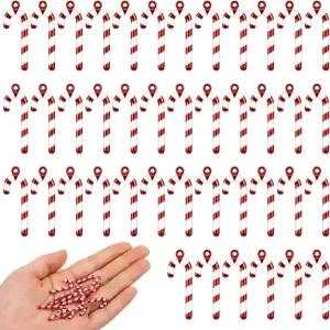 천풀 100개의 미니 크리스마스 사탕 지팡이 공예용 가짜 플라스틱 보석용 매력 1인치 빨간색과 흰색 트리