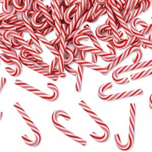 프톨라 80개 공예용 크리스마스 캔디 지팡이 가짜 장식 미니 클레이 레드 화이트 스틱 트리 걸이 DIY 파티