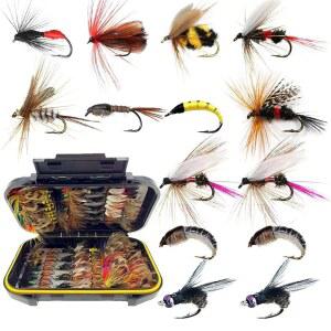 피싱 키트, 50 /114피스 수제 낚시 장비, 드라이 /습식 , 스트리머, 모음 송어 배스 낚시, 박스 114개 /세트-11가지 혼합 스타일