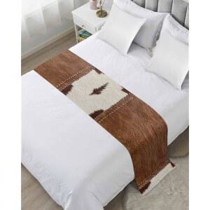 침실 호텔용 ZFUNING 웨스턴 소 가죽 텍스처 침대 러너, 장식용 침구 스카프 추상 브라운 화이트 프린트 끝 담요 킹 사이즈 침대용 스카프, 102x20인치