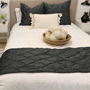 KBC 린넨 100% 면 800 실 수 핀치 주름, 이지 케어 장식 침대 스카프 솔리드, 주름 러너 1개, 퀸 사이즈 (88