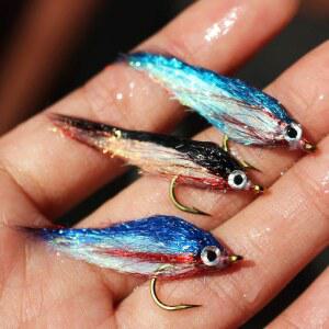 Tigofly 12피스 Wounded Minnow 아이스 더브 UV 폴라 프라이 천천히 가라앉는 연어 송어 스틸헤드 낚시 파리 루어 세트 사이즈