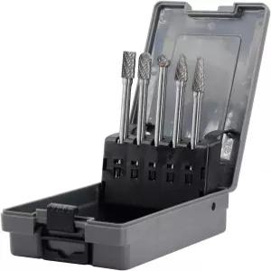 YUFUTOL 카바이드 버 세트 1/4인치 생크 5종 다이 그라인더 금속 조각 연마 각인용 롱 더블 컷 로터리 파일