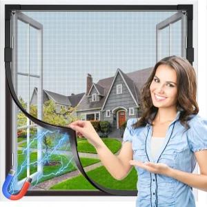 HOFUDON 창문 화면 조절 가능한 마그네틱 교체 최대 24인치 x 31인치 DIY 유리 메쉬 집 블랙 프레임 회색