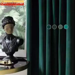 암막커튼 블라인드 Luxury Dark Green Olive Blackout Velvet Curtains Bedroom Living Room Vintage Ameri