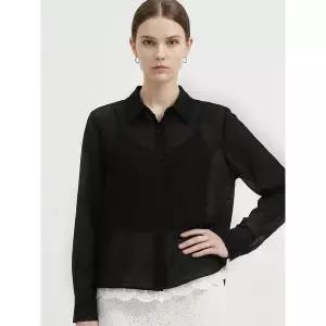 [하프클럽/샵앤]여성 카라넥 밑단 레이스 심플 시스루 블라우스 NARU-WBL-21183-