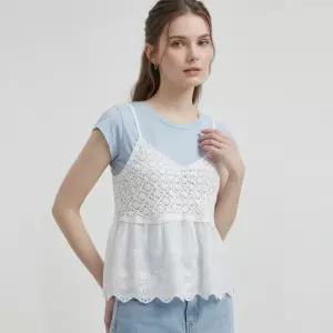 여성 끈나시 뜨개 펀칭 레이스 뷔스티에 니트 조끼 MSE-WVS-21189-아이보리