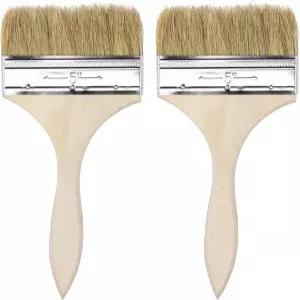 uxcell 2Pcs 4인치 페인트 브러시 천연 평평한 가장자리와 바니시 를 위한 나무 손잡이 벽 처리 도구 포함