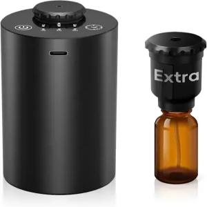 워터리스 에센셜 오일 디퓨저 배터리 작동 무선 아로마테라피 타이밍 및 3 미스트 레벨 차량 블랙 알루미늄